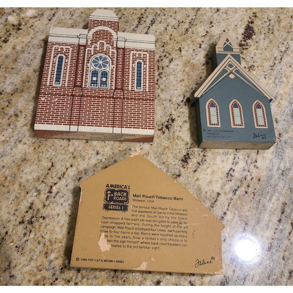 VINTAGE THE CAT'S MEOW LOT OF 9 WOODEN VILLAGE BUILDINGS FALINE SIGNED - Picture 11 of 12